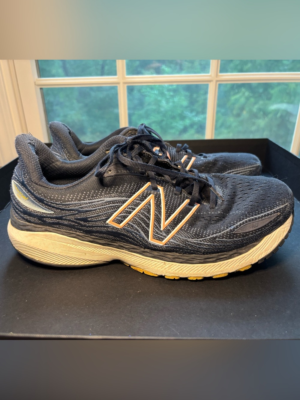 New Balance Men’s Navy Athletic Running Shoes with White & Orange Logo